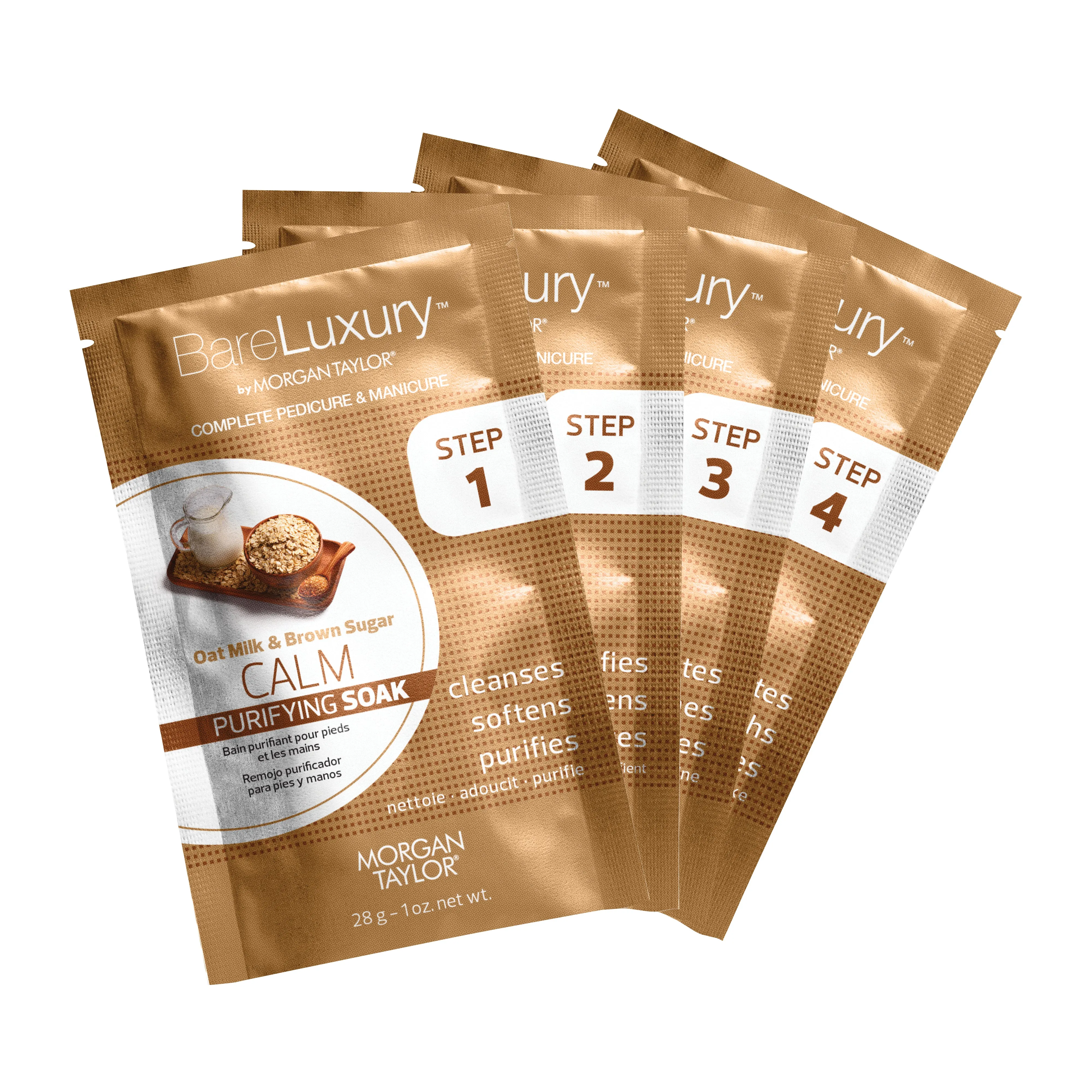 BareLuxury by Morgan Taylor, Complete Mani Pedi Packet, Oat Milk & Brown Sugar, 4 pk