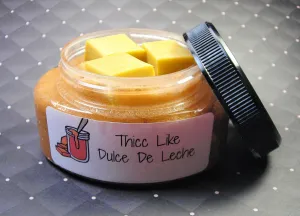 Dulce de leche body sugar scrub with caramel chunks of soap part of our Latina line