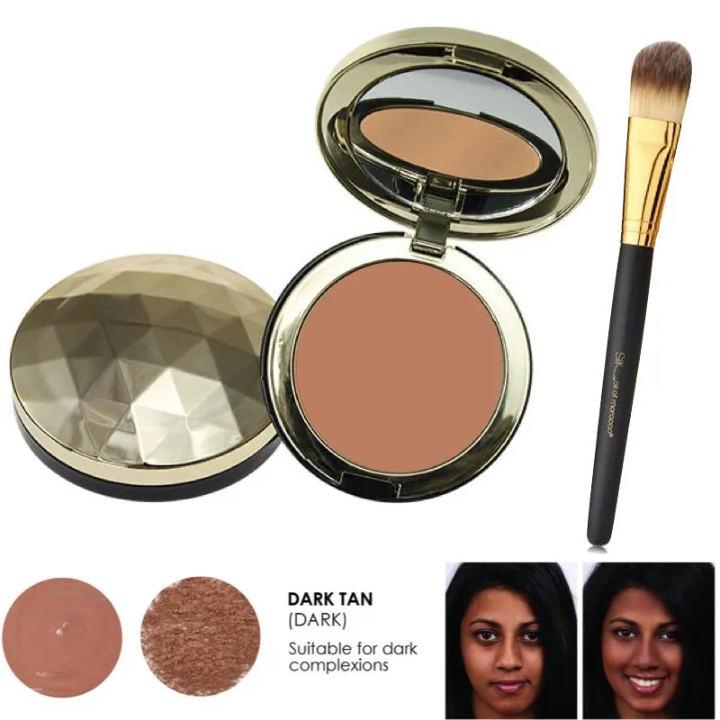 Duo Pack Argan Cream Compact Foundation DARK TAN 10g   Vegan Foundation Brush