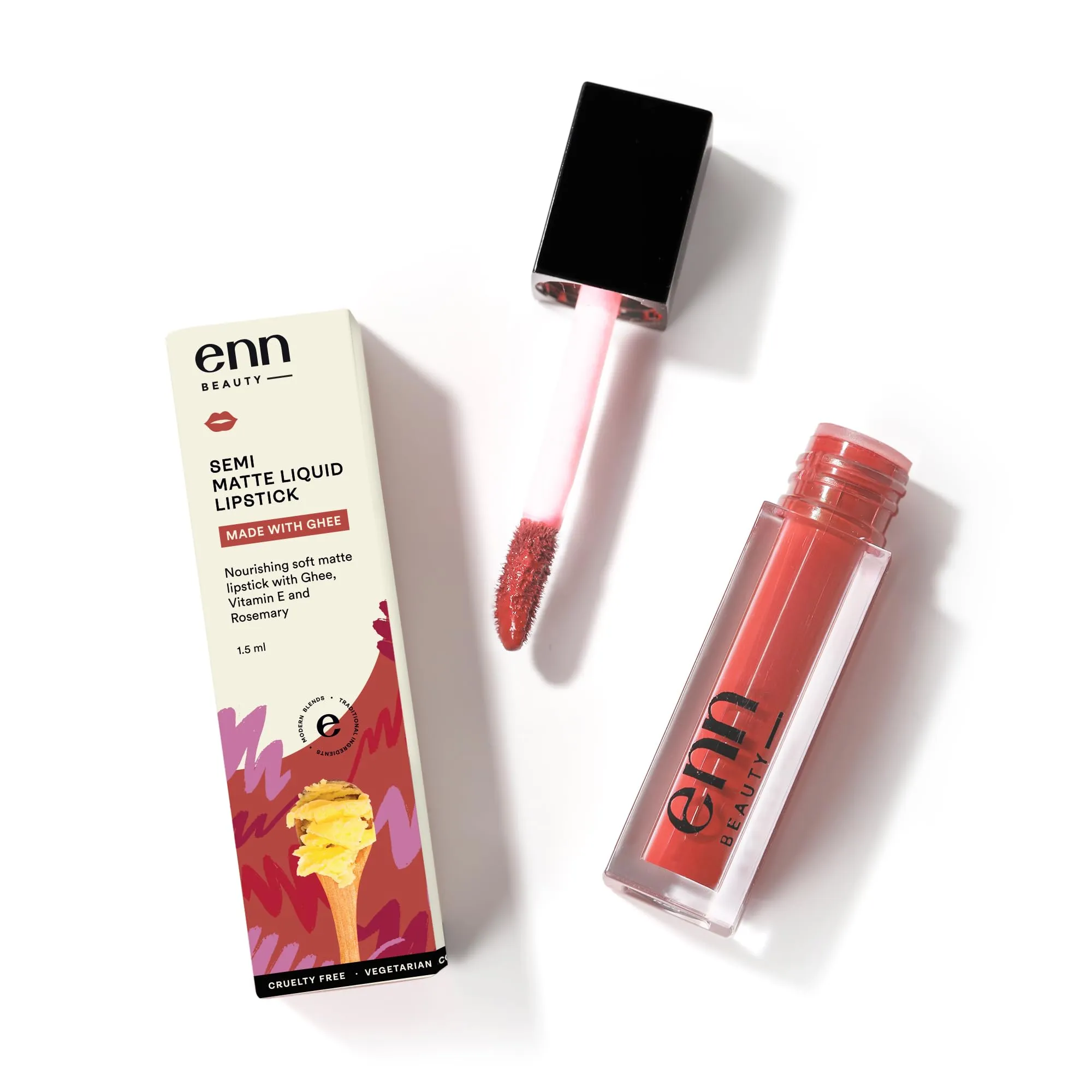 Enn Beauty Semi Matte Pink Liquid Lipstick, Long Lasting Waterproof Non Transfer Smudge Proof, Coral Cooler - 1.5ml