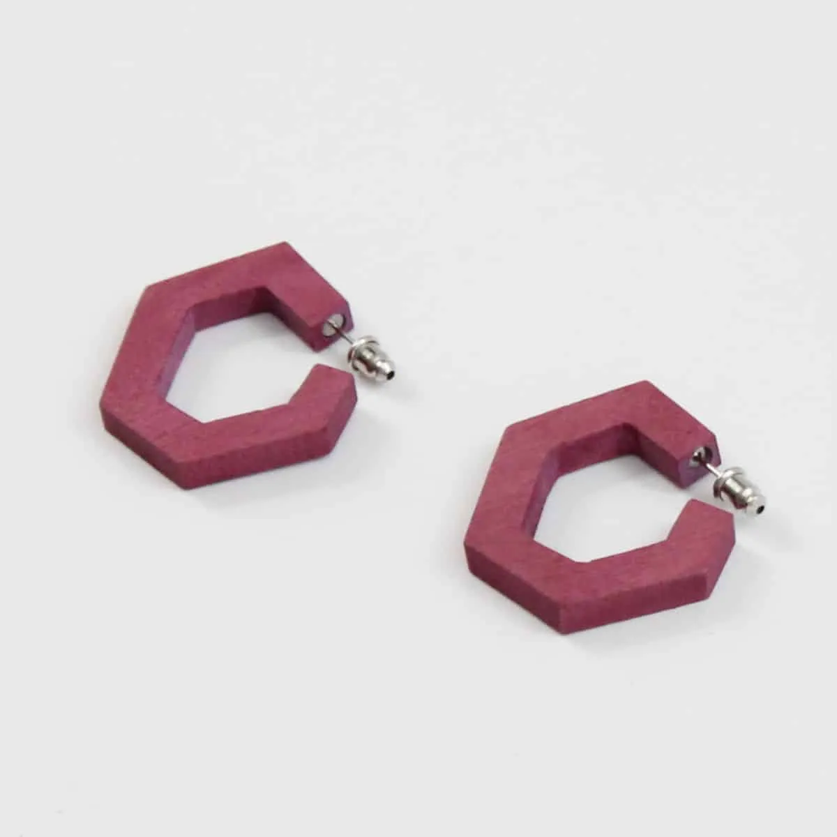 Geometric Wooden Hoop Earrings Pink