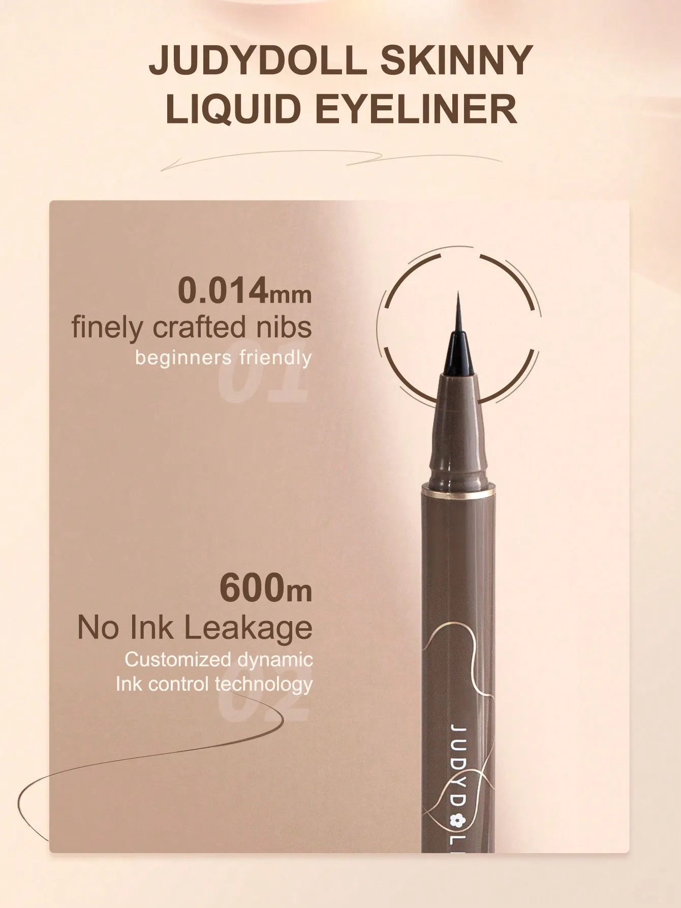 JUDYDOLL JUDYDOLL Slim Liquid Eyeliner 400mg, Ultra-Fine, Quick-Drying, Waterproof, Non-Smudging Brown Eyeliner Pen