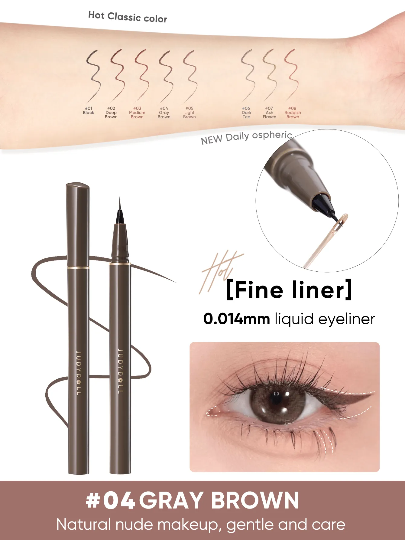 JUDYDOLL JUDYDOLL Slim Liquid Eyeliner 400mg, Ultra-Fine, Quick-Drying, Waterproof, Non-Smudging Brown Eyeliner Pen