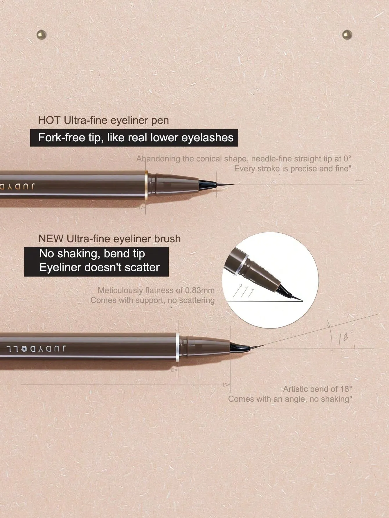 JUDYDOLL JUDYDOLL Slim Liquid Eyeliner 400mg, Ultra-Fine, Quick-Drying, Waterproof, Non-Smudging Brown Eyeliner Pen