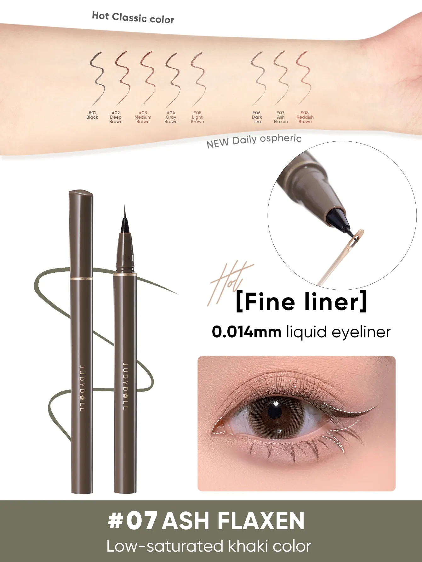 JUDYDOLL JUDYDOLL Slim Liquid Eyeliner 400mg, Ultra-Fine, Quick-Drying, Waterproof, Non-Smudging Brown Eyeliner Pen