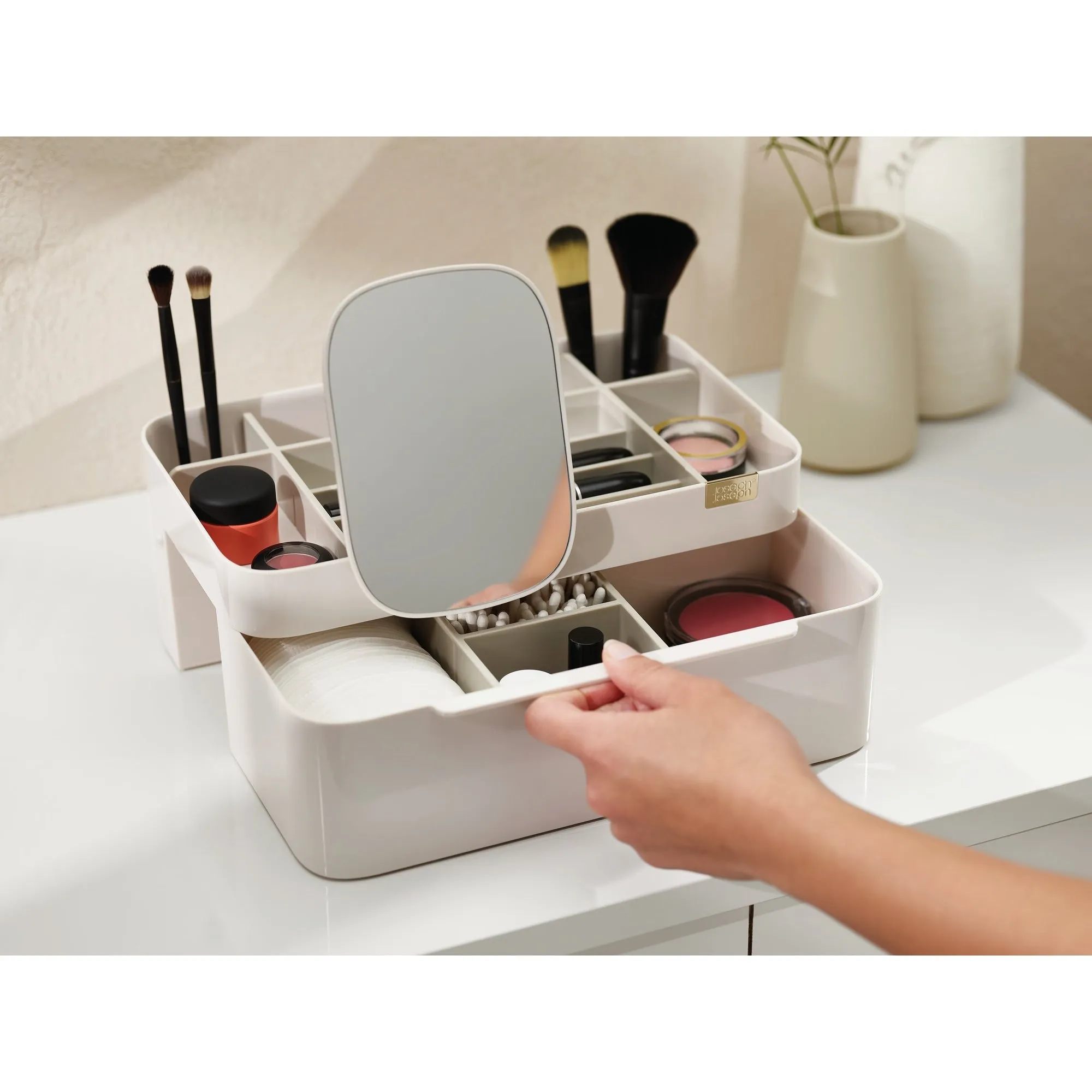 (Net) Viva Large Makeup Cosmetic Organizer with Removable Mirror