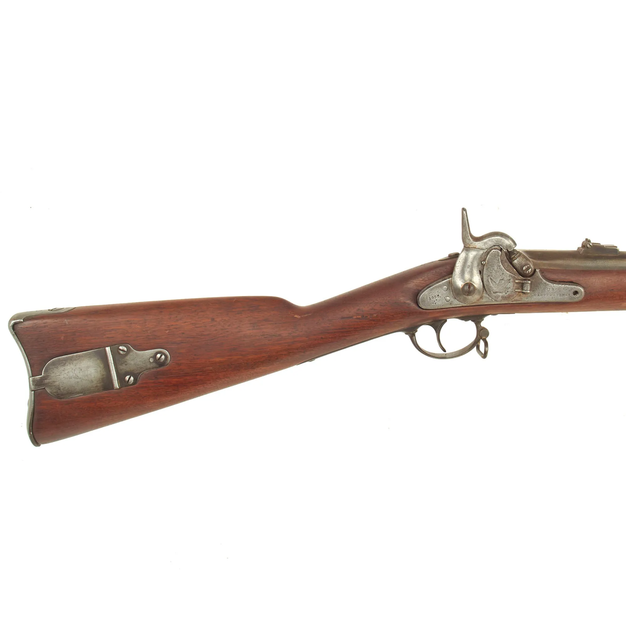 Original U.S. Civil War Springfield M1855 Rifled Musket by Harpers Ferry with Taper Primer System, Patch Box & Modified Stock - dated 1858