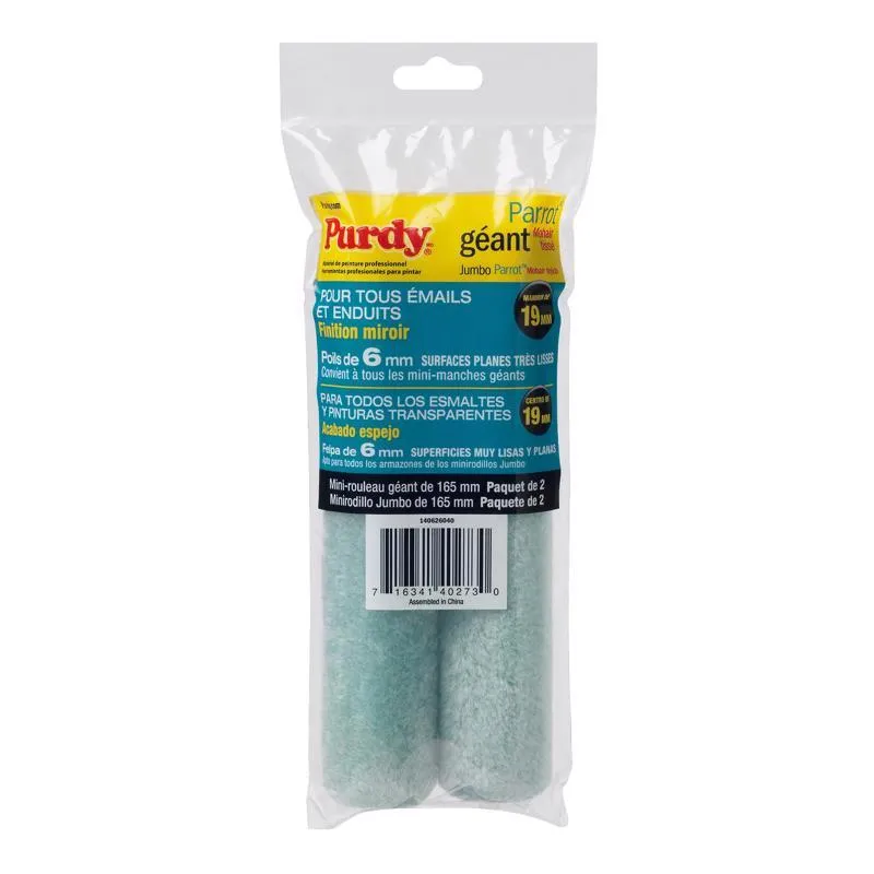 Purdy Parrot Mohair Blend 6.5 in. W X 1/4 in. Jumbo Mini Paint Roller Cover 2 pk