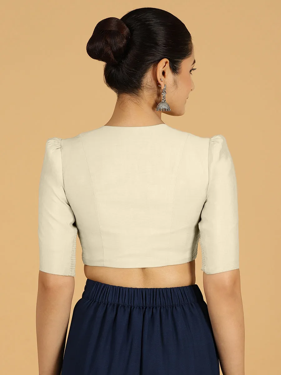 Shravani x Rozaana | Puff Sleeves Saree Blouse in Ivory