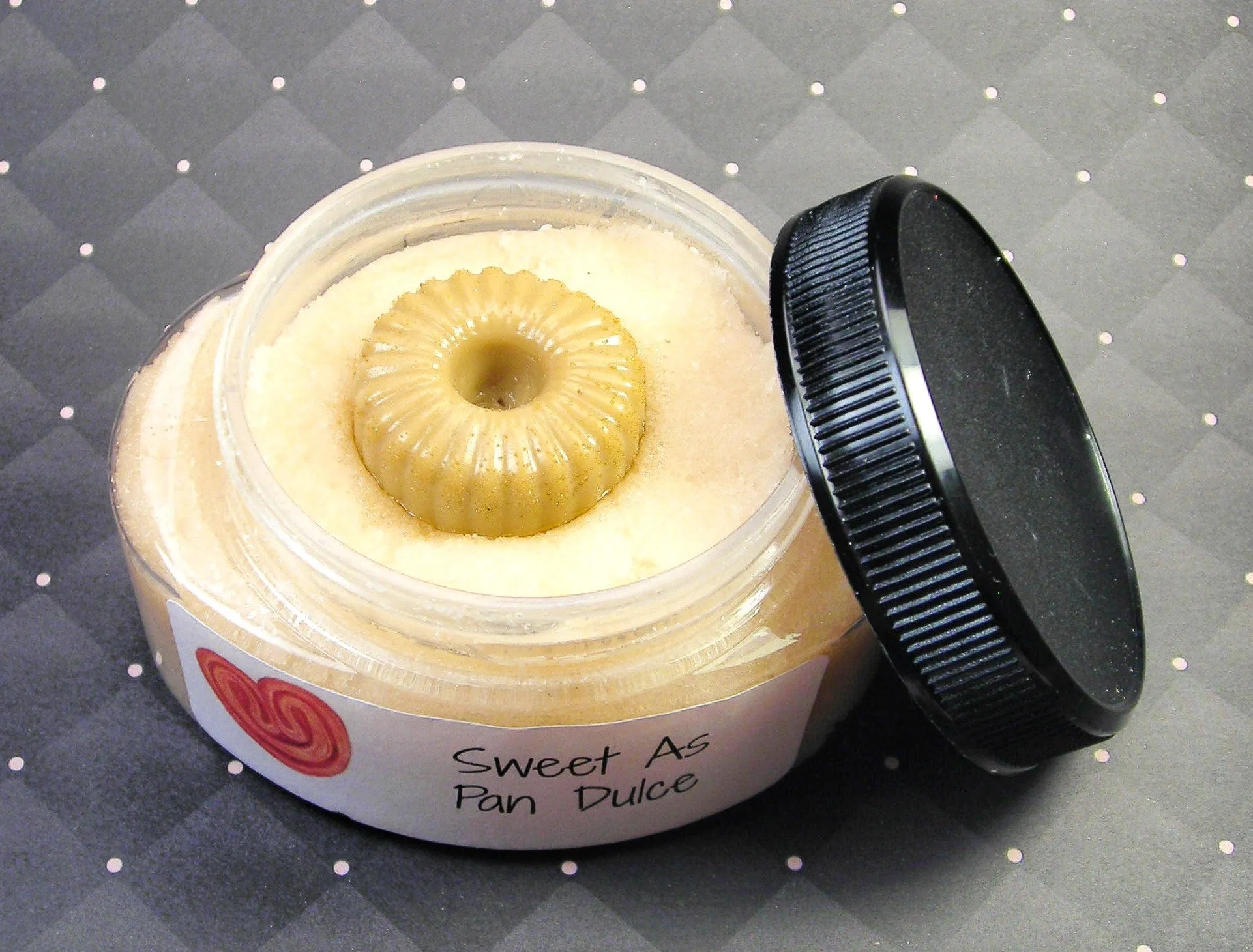 Sweet as pan dulce body sugar scrub with a sweet bread soap embed part of our Latina line