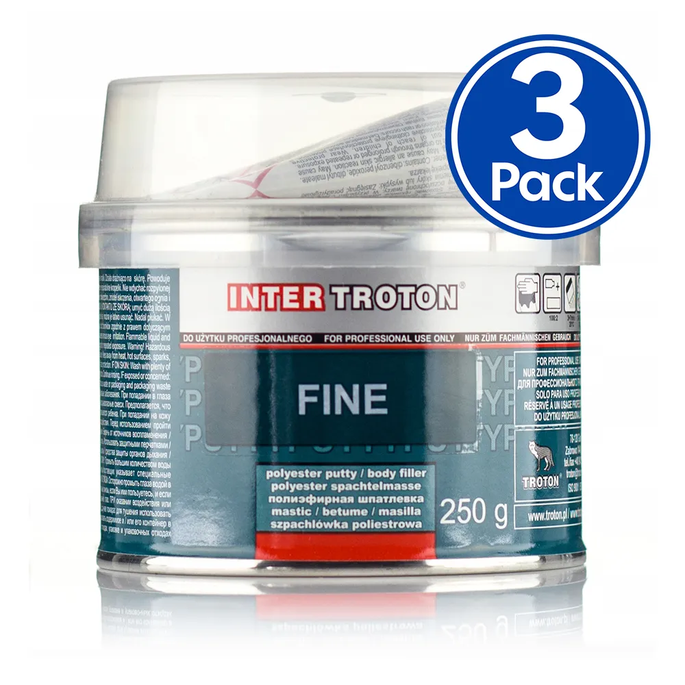 TROTON Premium Fine Body Filler & Hardener 250g x 3 Pack Auto Car Dent Bog Panel