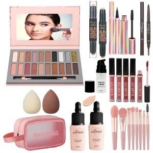 Ultimate Makeup Essentials Kit: 20 Color Palette, Brushes, Foundations & Eyeliner - Perfect Gift!