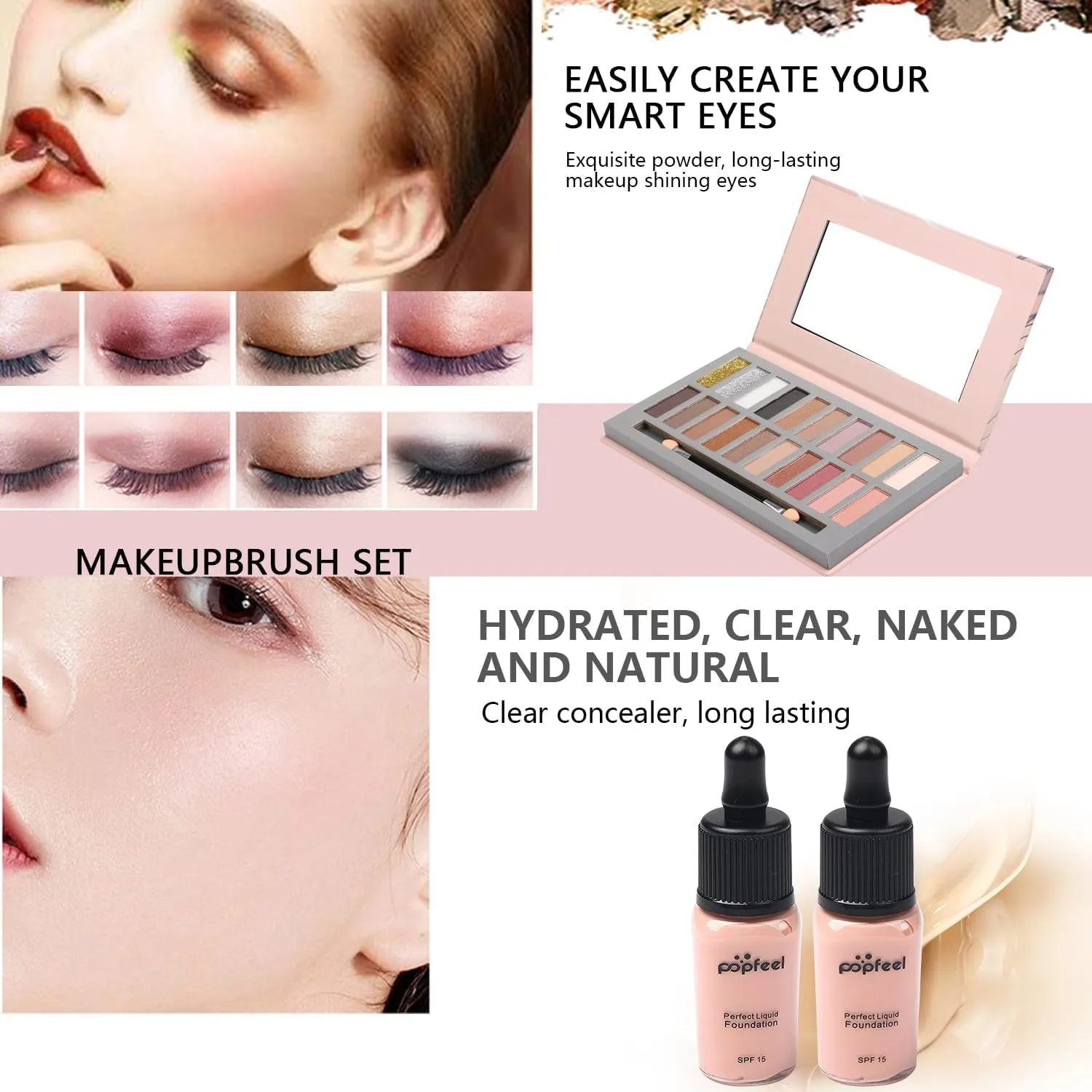 Ultimate Makeup Essentials Kit: 20 Color Palette, Brushes, Foundations & Eyeliner - Perfect Gift!